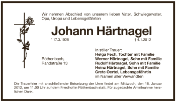 Traueranzeige von Johann Härtnagel von Pegnitz-Zeitung